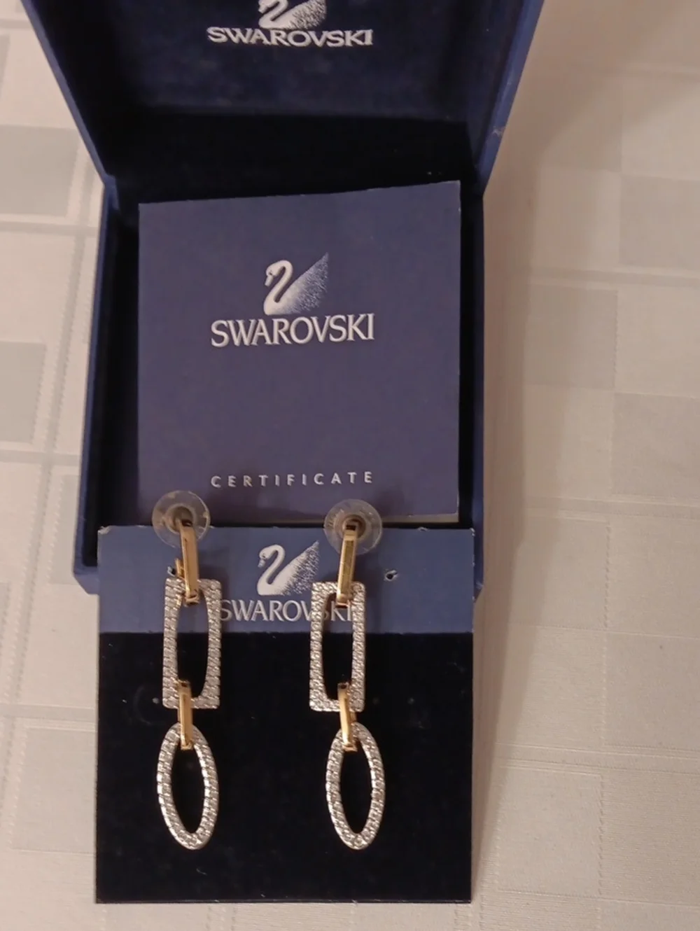 Swarovski Gold and Clear Crystal Linked Drop Earrings
